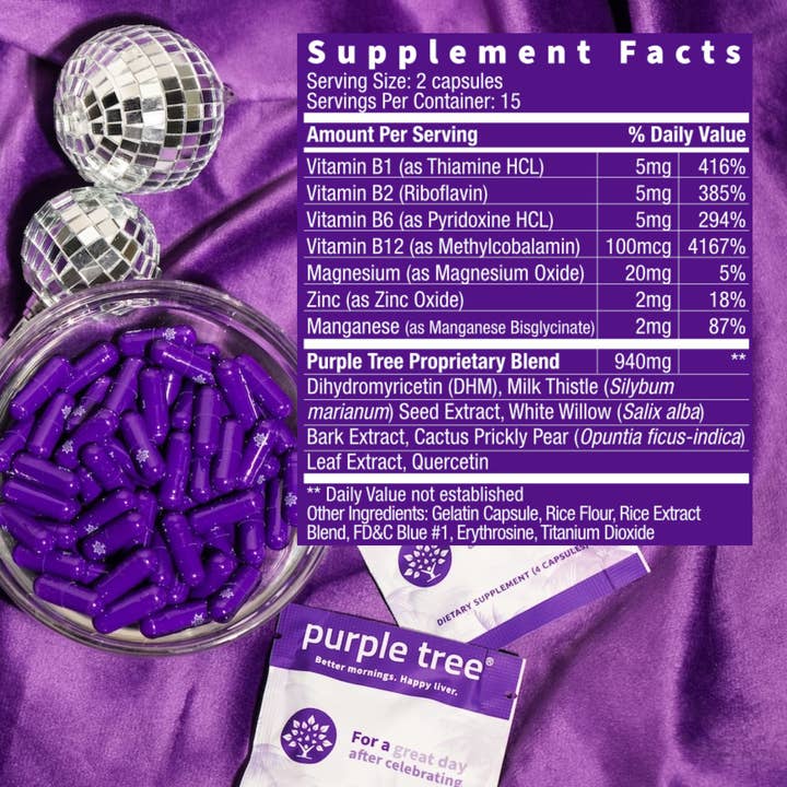 Purple Tree Labs - Wholesale Oral Supplement/Vitamin - Purple Tree Post-Celebration Wellness POS - 12 bottles4