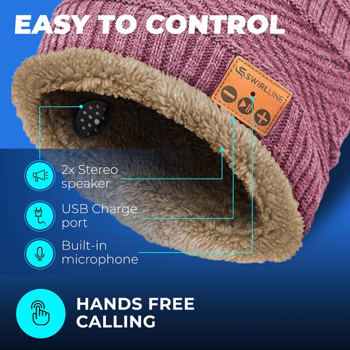 TDV Homes - Wholesale Beanie - Women's - Pink Warm Headphone Bluetooth Beanie Wireless Hat with Scarf5
