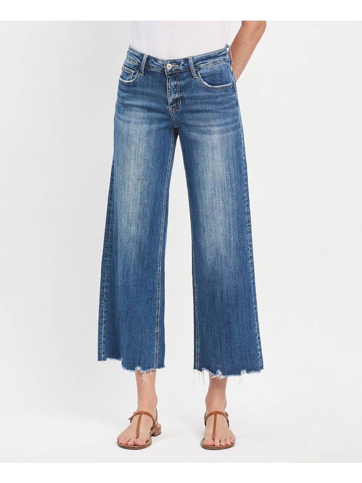 MESMERIZES MID RISE MEDIUM DARK WASH RAW HEM WIDE JEANS LV1246 for wholesale on Faire8