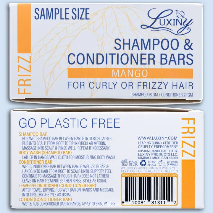 Luxiny Products - Luxurious Bath and Body - Wholesale Shampoo puck/solid shampoo - Shampoo & Conditioner Bar Sample Set | Mango | Plastic Free4