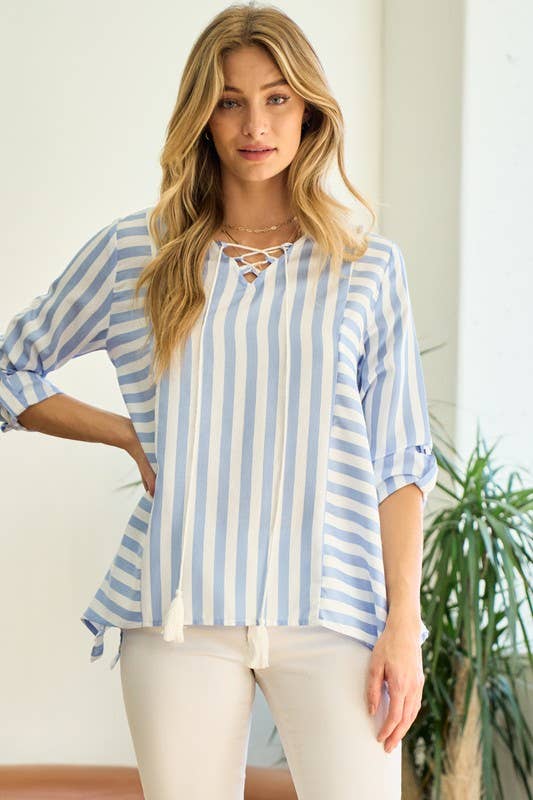 Weiß/Blau Streifenbluse Shark Bite - 12099T für den Großhandel auf Faire