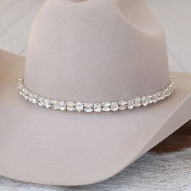 Silverfärgad hattband med glittrande strass - The Kate för wholesale av Willow Lane Hat Co.