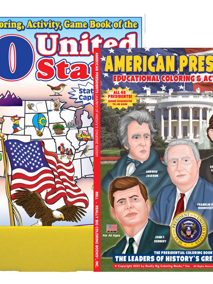 Confezione da 24 quaderni da colorare 12 Presidents 12 States 2"x27" per la vendita all'ingrosso da parte di Really Big Coloring Books | ColoringBook.com