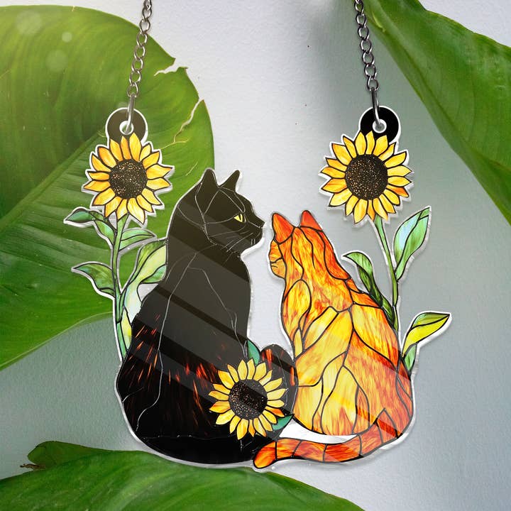 Cat ACRYLIC Window Hanging Décor Cat And Sun Flower Ornament for wholesale by Merchemy