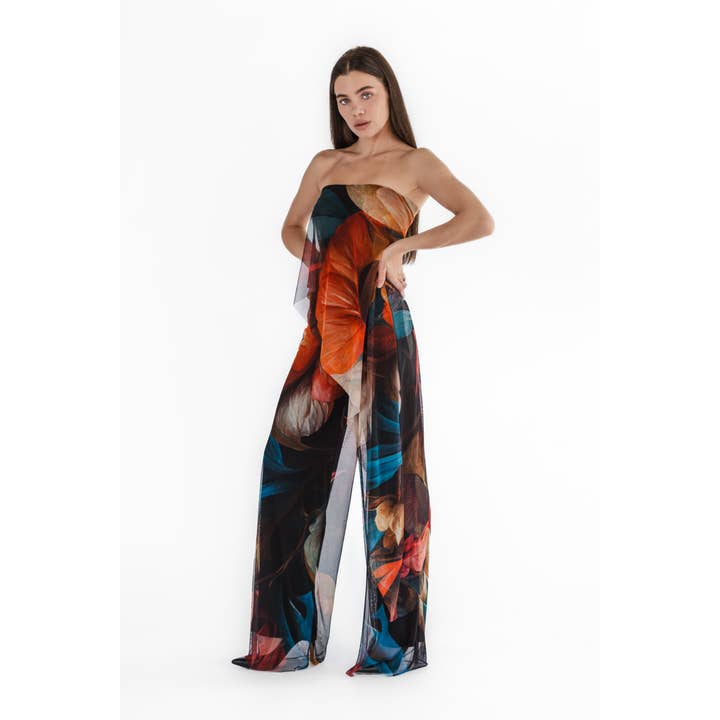DELILA Stropløs Printet Buksedragt med Overlay (Kopi) for engroshandel hos Elana Kattan