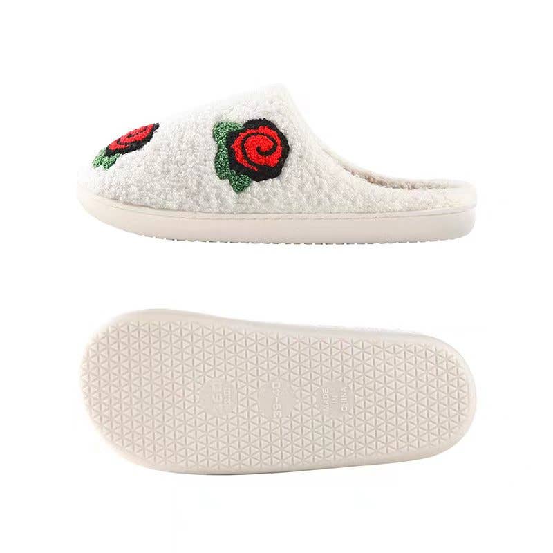Red Rose Comfy Plush Furry House Slippers for wholesale on Faire2