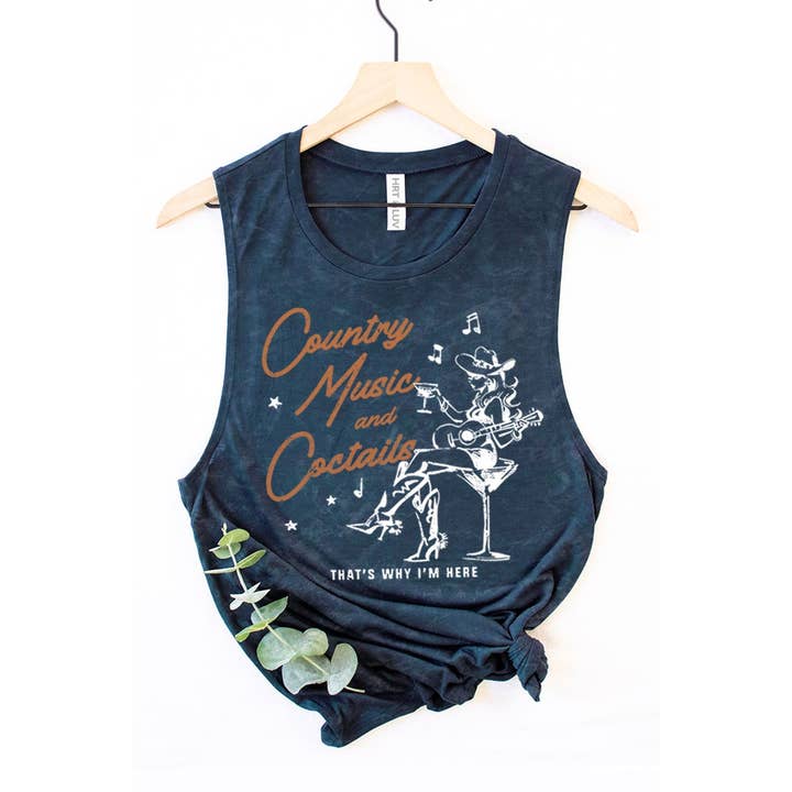 HRTandLUV - Wholesale Tank Top - Women's - COUNTRY MUSIC AND COCKTAILS MINERAL GRAPHIC TANK TOP