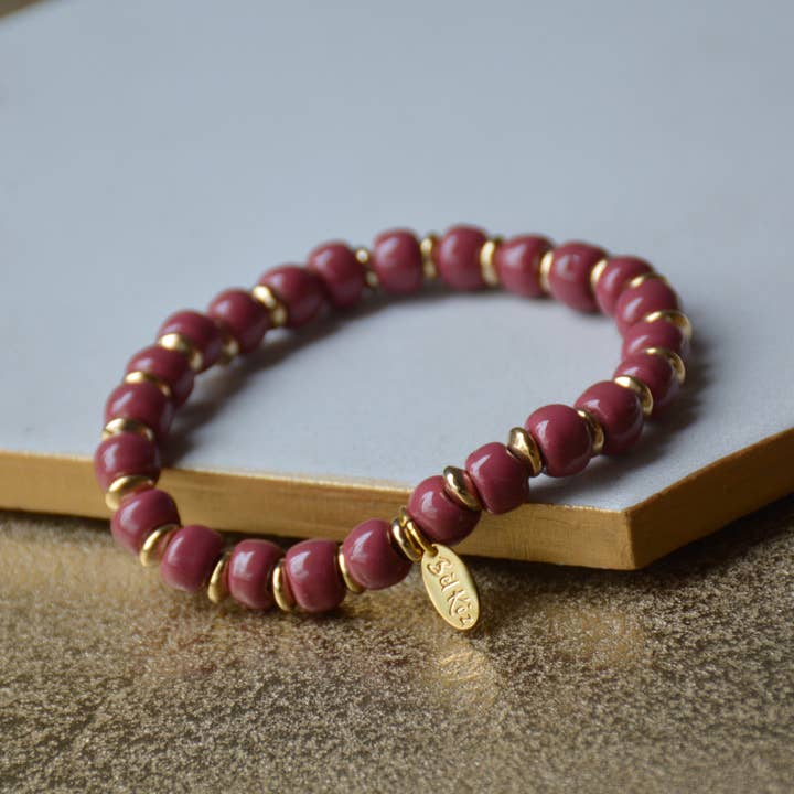 Dusty Rose Dainty Gold Accent Bracelet for wholesale by Bel Koz Haiti