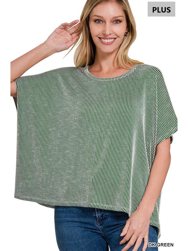 42POPS - Wholesale Knit Top - Women's - `.Plus size Ribbed Striped Oversized Short Slee10