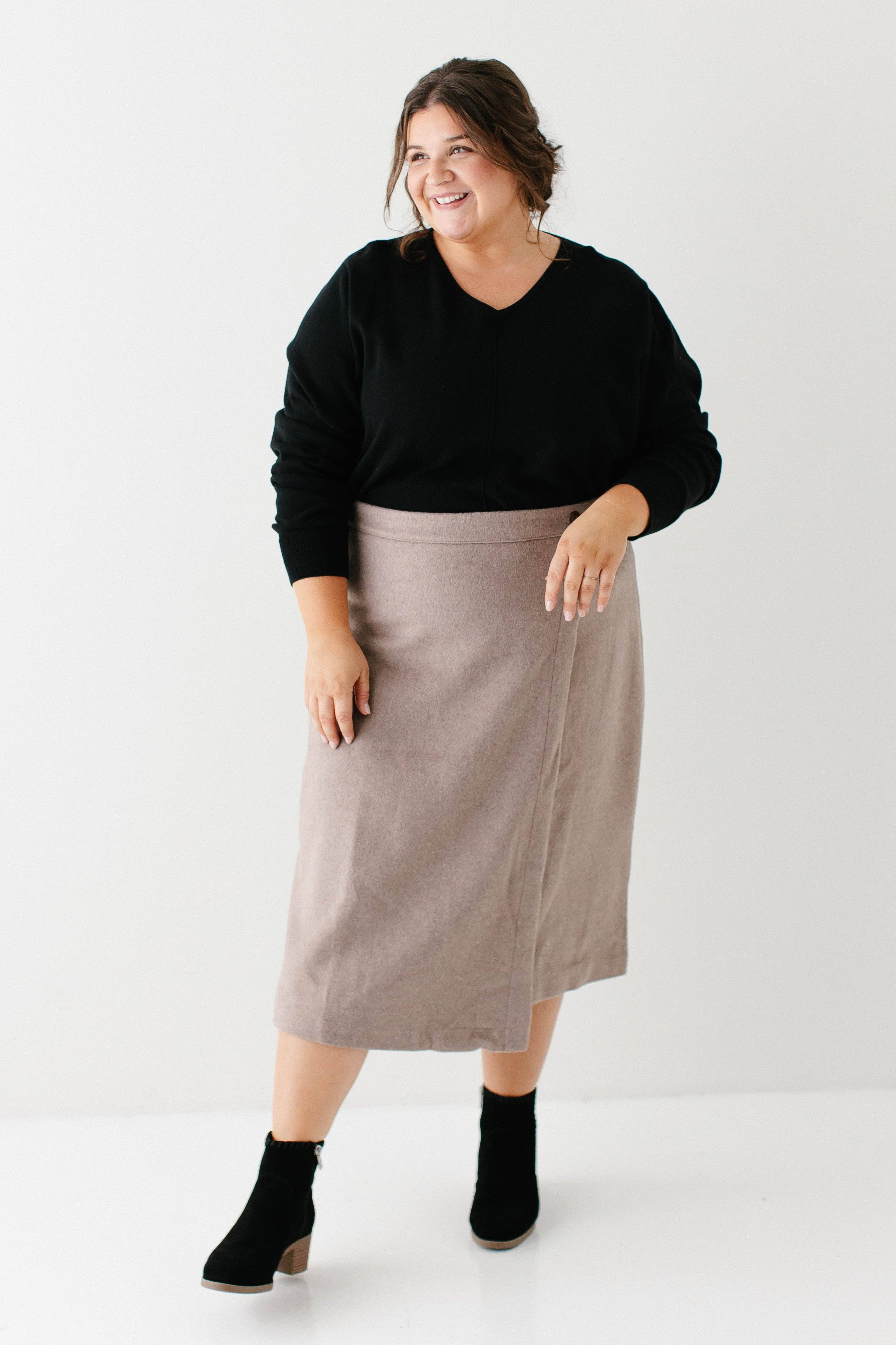 Warmes Taupe 'Charlotte' Wollmischung A-Linien-Rock ENDGÜLTIGER VERKAUF für den Großhandel auf Faire1