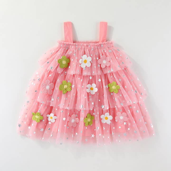 Girls suspender embroidered flower mesh tutu dress for wholesale by Little Trendy