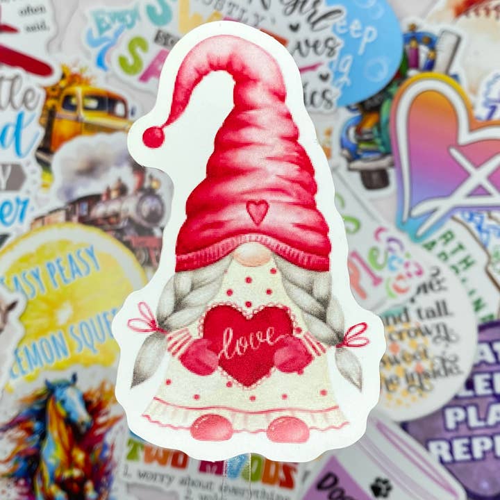 Calcomanía troquelada de gnomo de San Valentín para venta al por mayor de KL Design Works