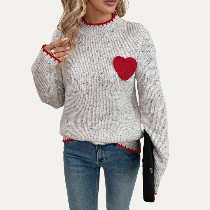 Valentine’s Special Heart Pattern Mock Neck Knit Sweater for wholesale by The Moment Collection
