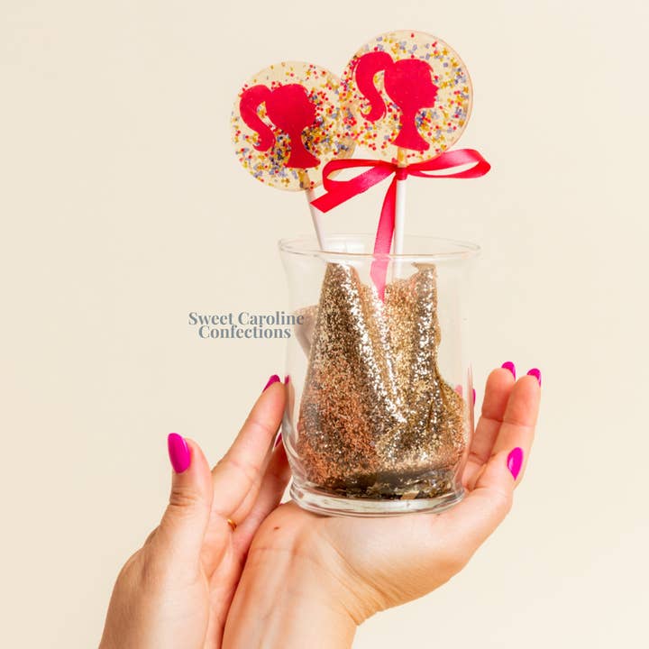 Barbie Lollipops, Raspberry, 10/Case - VEGAN for wholesale by Sweet Caroline Confections