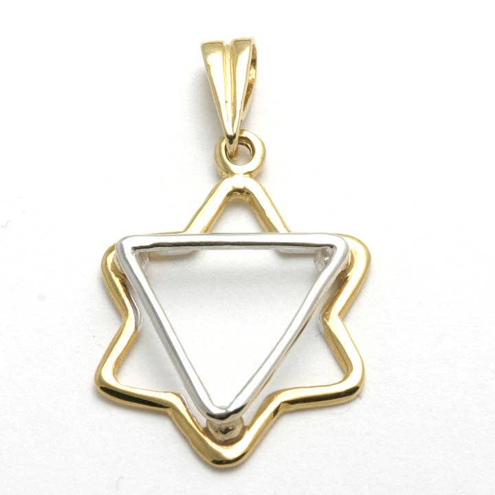Pendentif moderne en forme d'étoile de David juive en or jaune et blanc 14 carats pour la vente par Bareket Fine Jewelry
