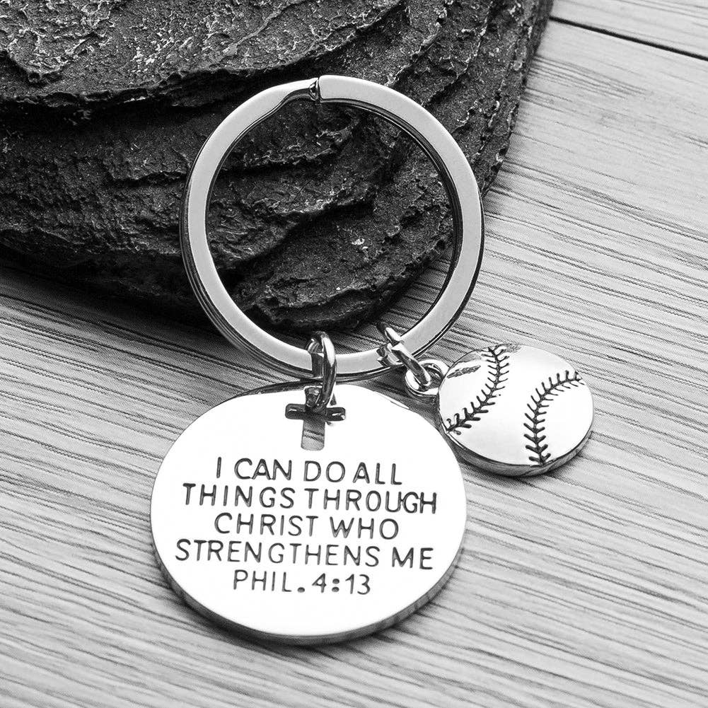 Sportybella - Wholesale Keychain - Women's - Baseball Faith Charm Keychain, I Can Do All Things Through Christ Who Strengthens Me1