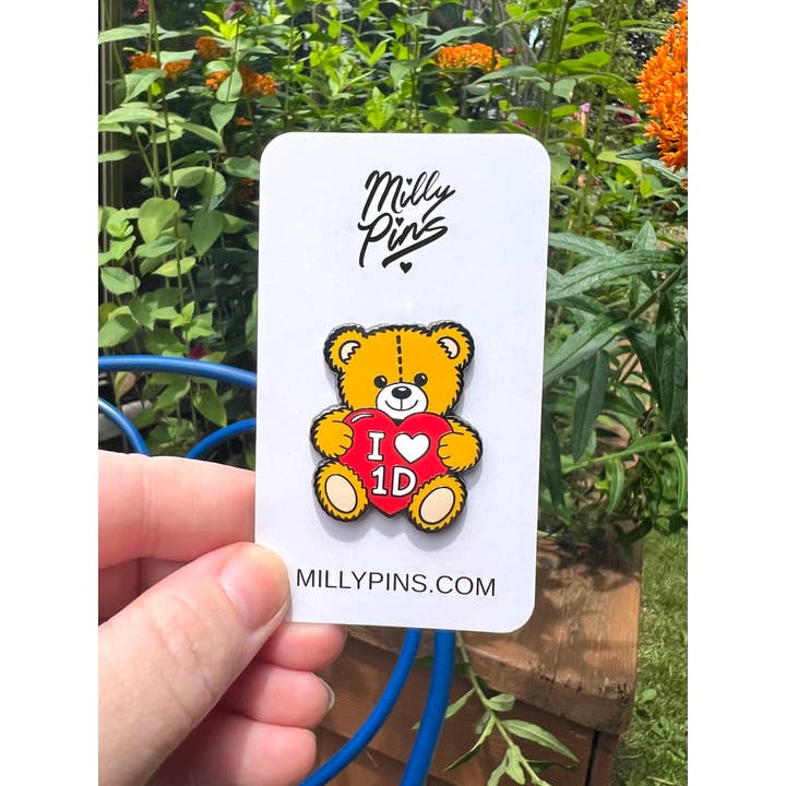 I Love 1D Teddy Bear - One Direction Enamel Pin and Keychain for wholesale by Millypins