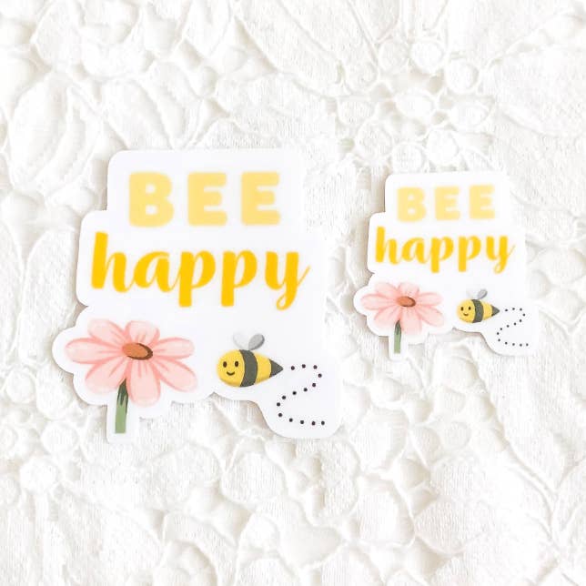 Bee Happy Die Cut Sticker for wholesale by Stick and Scribble