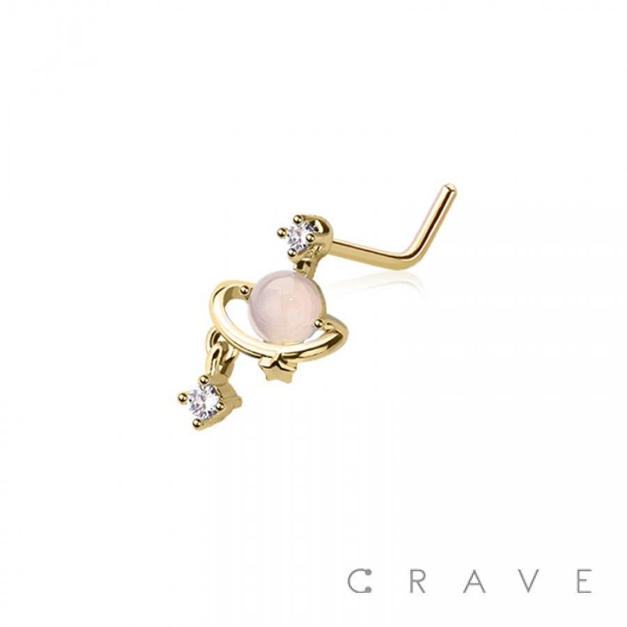 CRAVE - Wholesale Nose Ring - STAR PLANET W/ CZ PRONG DANGLE 316L SS L-SHAPE NOSE STUD0