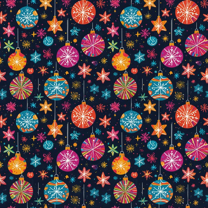 Lokipawz - Wholesale Flat Wrap - Bauble Blitz – Neon Ornament Holiday Wrapping Paper6