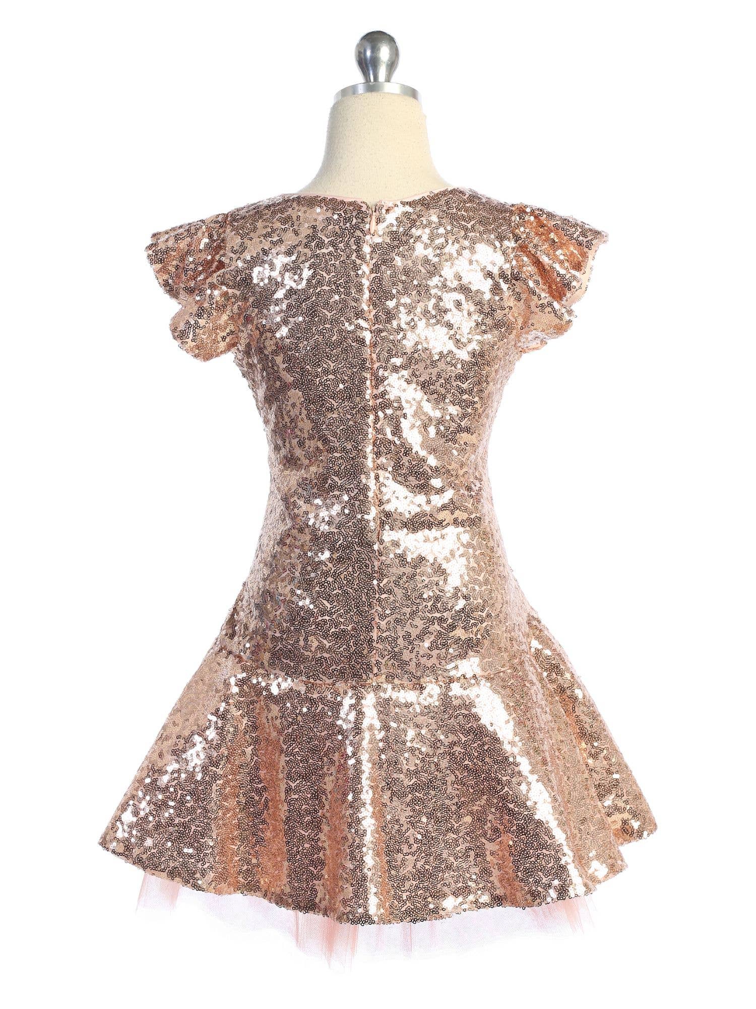 Kid's Dream - Vendita all'ingrosso Vestito - Bambini - Vestito tutu con volant e maniche a farfalla in paillettes per bambina - SALDI7