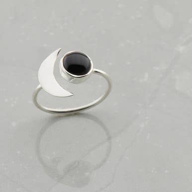 Nugent Jewelry - Wholesale Cocktail/Statement Ring - Black Onyx Crescent Moon Ring Sterling Silver (25% OFF)