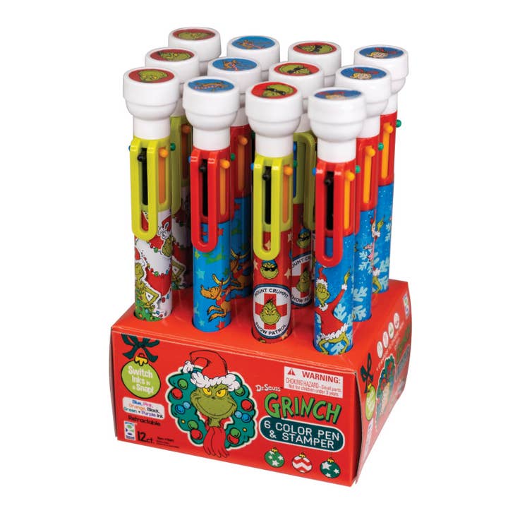 Geddes - Venta al por mayor Bolígrafo - Lápiz de 6 colores Grinch con sello 12/pantalla