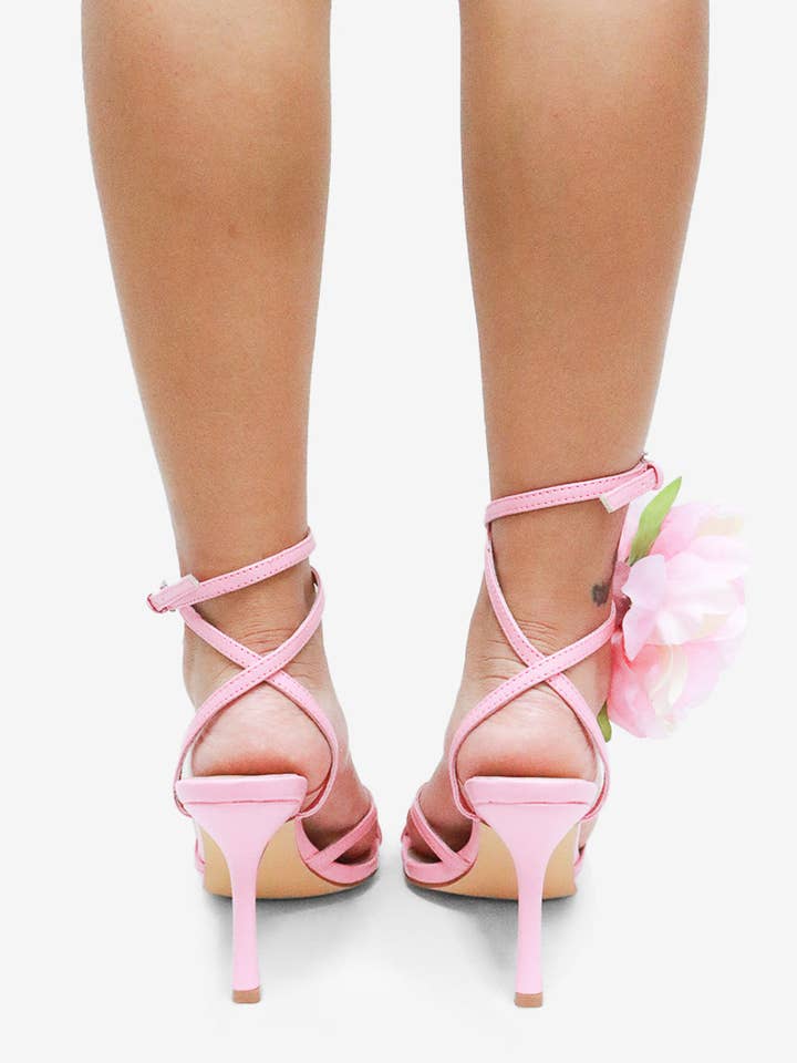 Lemonade Shoes - Wholesale High Heels - Women's - MAI - Flower Heel, Strappy Square Toe, Black/Pink11