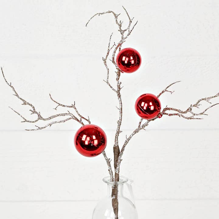 Holiday Depot Inc. - Wholesale Christmas Decoration - 29766- 20in Glitter Twig Pick with Balls-Red-6
