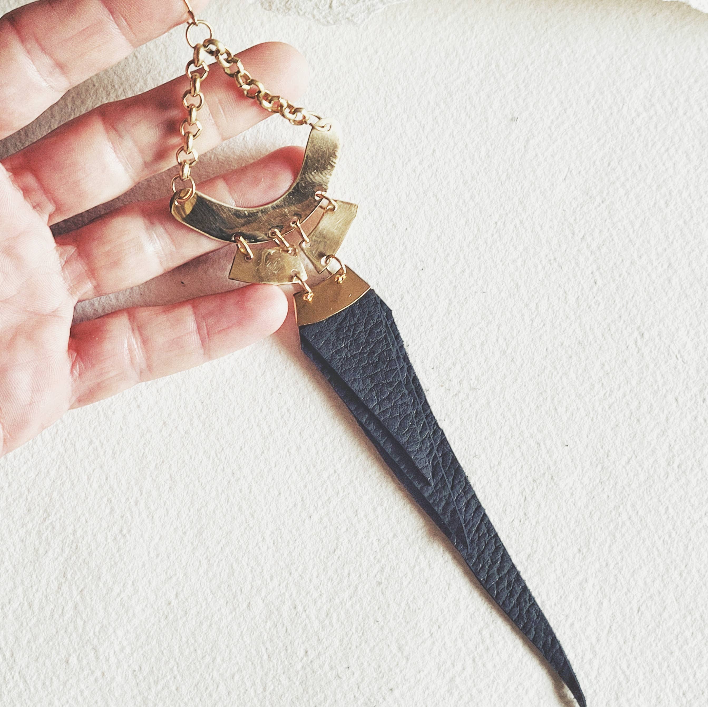 Bisjoux - Wholesale Dangle Earrings - Brass leather feather earrings disconnected chandelier bold2