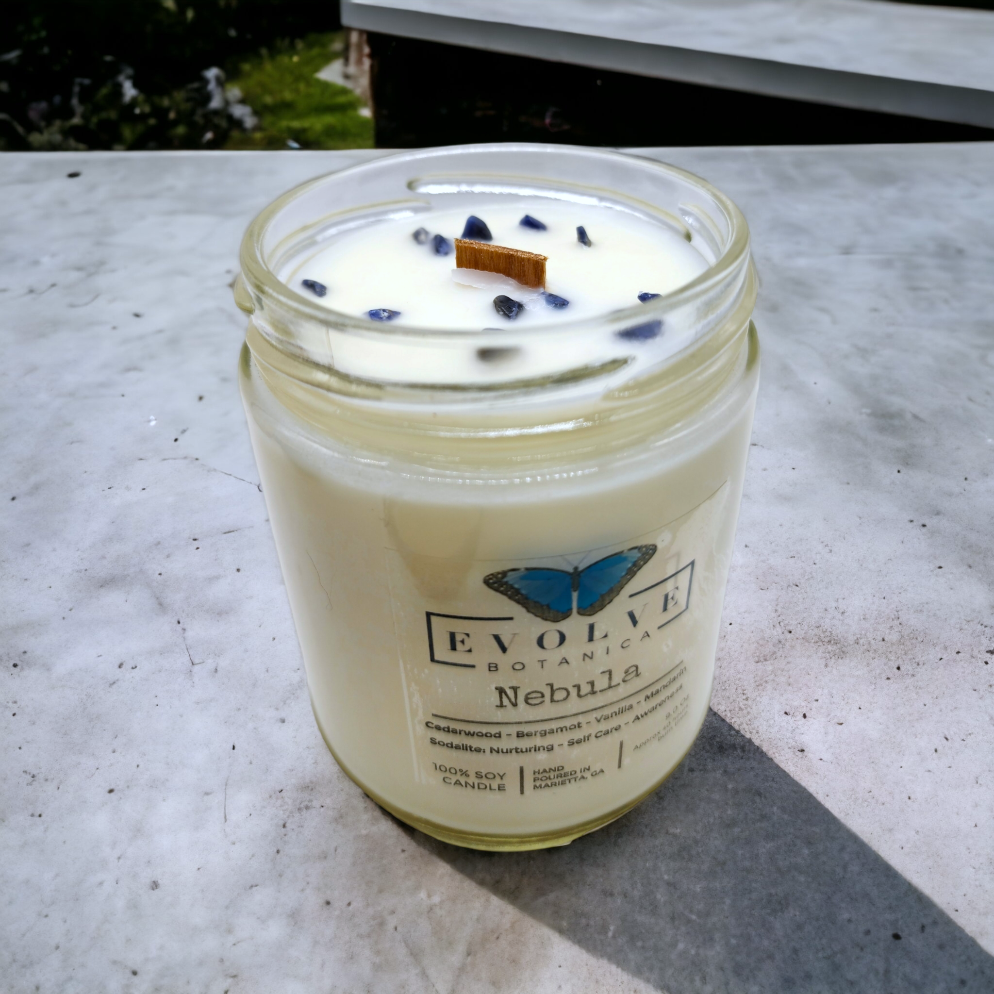Evolve Botanica - Wholesale Jar/Filled Candle - Wood Wick Gemstone Soy Candle Jar - Nebula Sodalite2