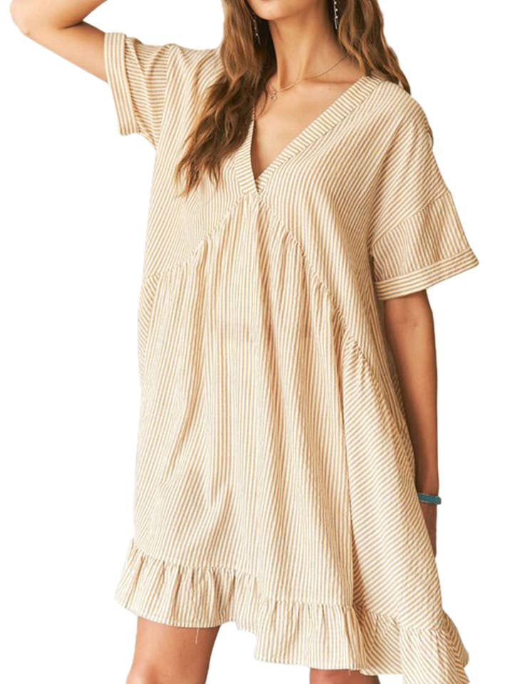 Pinstripe Oversized Babydoll Dress for wholesale by Vanilla Monkey