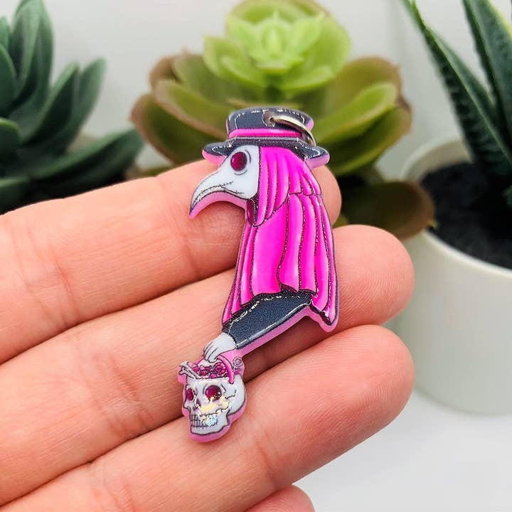 Guerrilla Charm - Wholesale Individual Charm/Pendant - Pink Goth Plague Doctor Halloween Charms, 46x21mm1