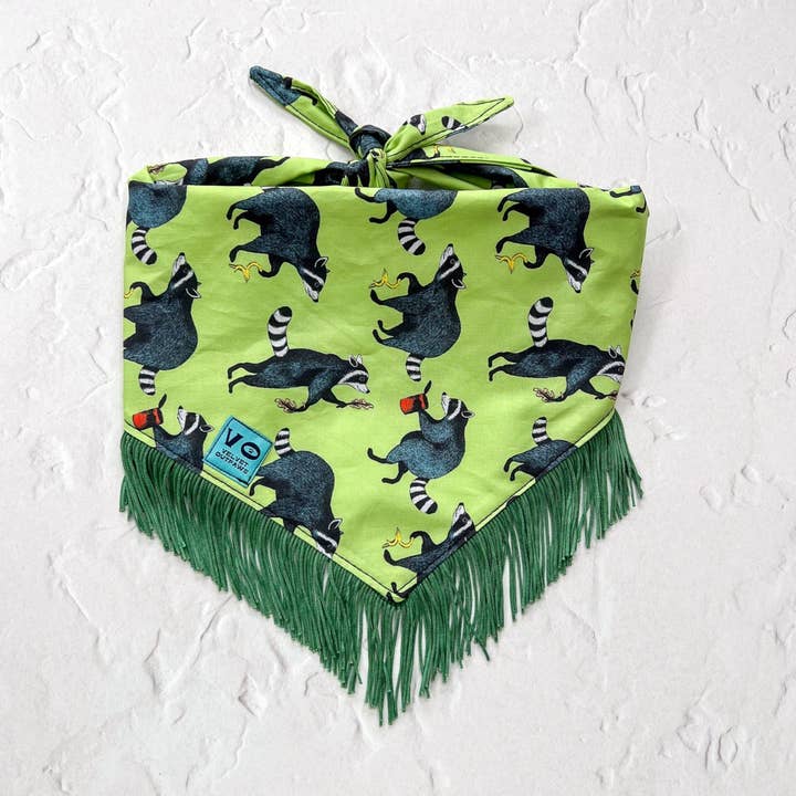 Velvet Outlaw - Wholesale Pet Bandana - Dog - Silly Raccoons Fringe Dog Bandana2