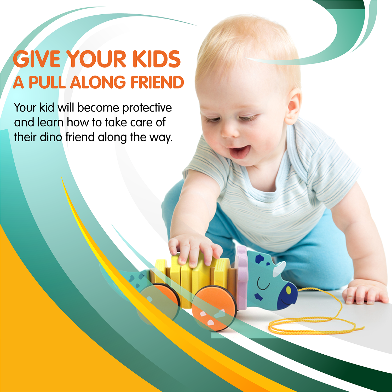 Leo & Friends - Wholesale Wood Toy - Kids - Leo & Friends Pull Along Walking Triceratops Wooden Toy10