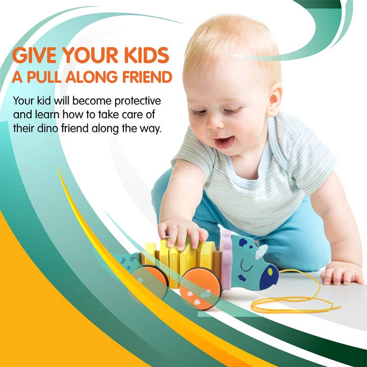 Leo & Friends - Wholesale Wood Toy - Kids - Leo & Friends Pull Along Walking Triceratops Wooden Toy10