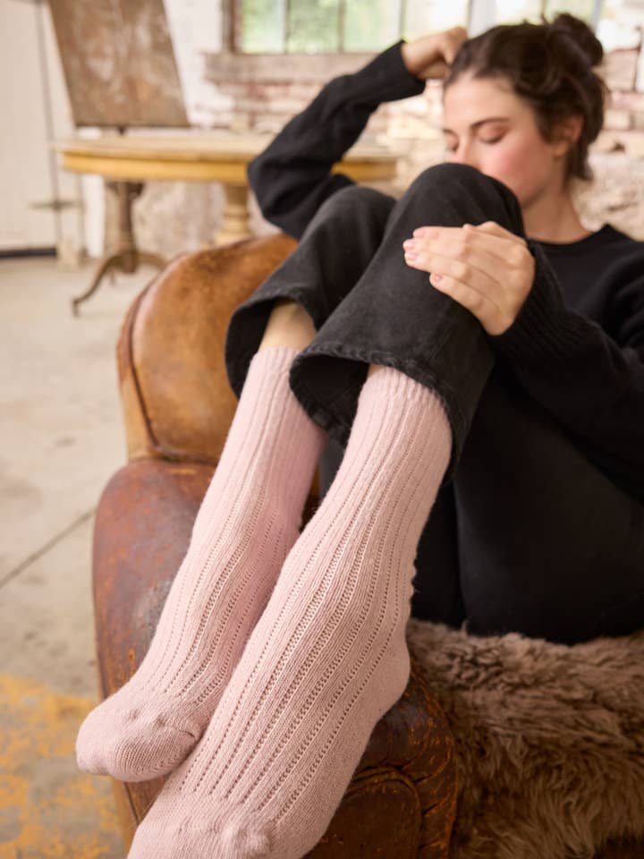 women's solid ribbed wool cashmere crew socks for wholesale by lisa b.