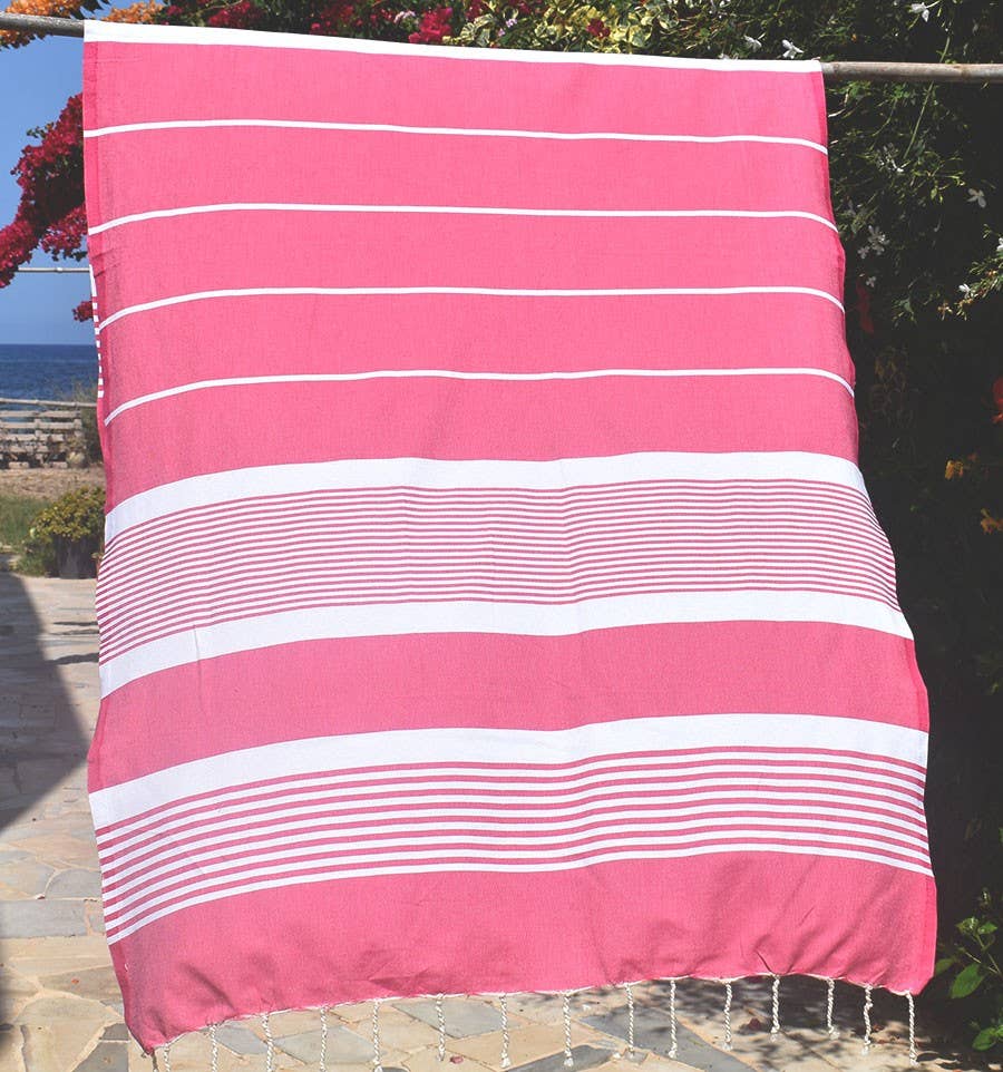 Fouta Tunisia – Engroshandel Strandhåndklæde – Fuchsia pink Arthur Fouta med hvide striber