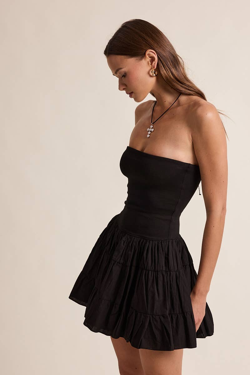 Sky to Moon - Wholesale Dress - Women's - SOLID COLOR DROP-WAIST TIERED TUBE MINI DRESS1