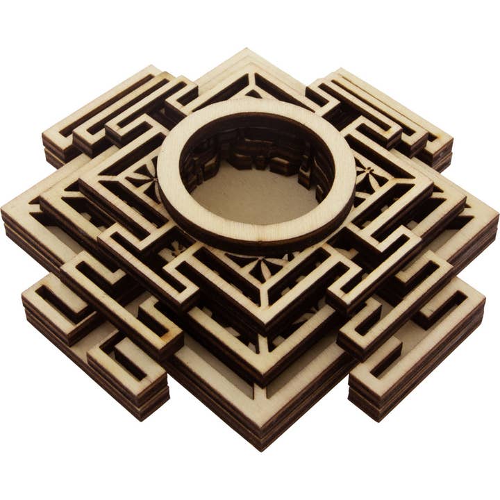 Kheops International - Wholesale Decorative Tabletop Object - Sri Yantra LED Wooden Sphere Stand