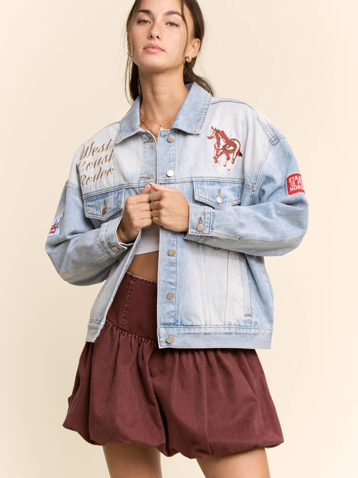 BRODERET WESTERN DENIM TRUCKER JAKKE for engroshandel hos Davi & Dani