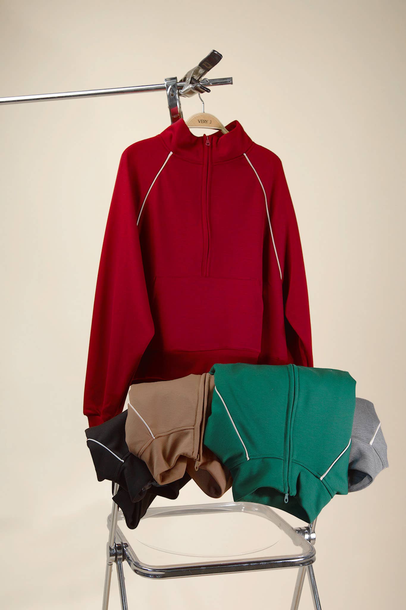 VERY J – Engroshandel Sweatshirt - Dame – NT12304-Halv lynlås med rørdetaljer strikket afslappet top17