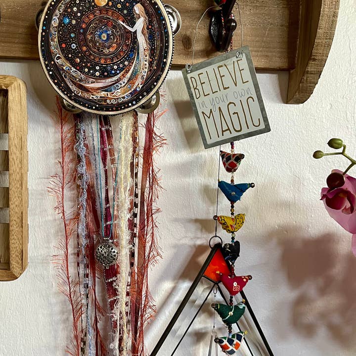 Bodhi Leaf Market - Wholesale Wall Accent - Charmed White Magic 6" Tambourine and Ribbon Wall Accent2