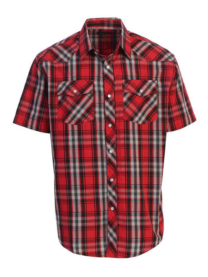 b-one inc - Wholesale Buttoned-down shirt – Men's - Men's Pearl Snap Button Down Plaid Short Sleeve Western Shirt1