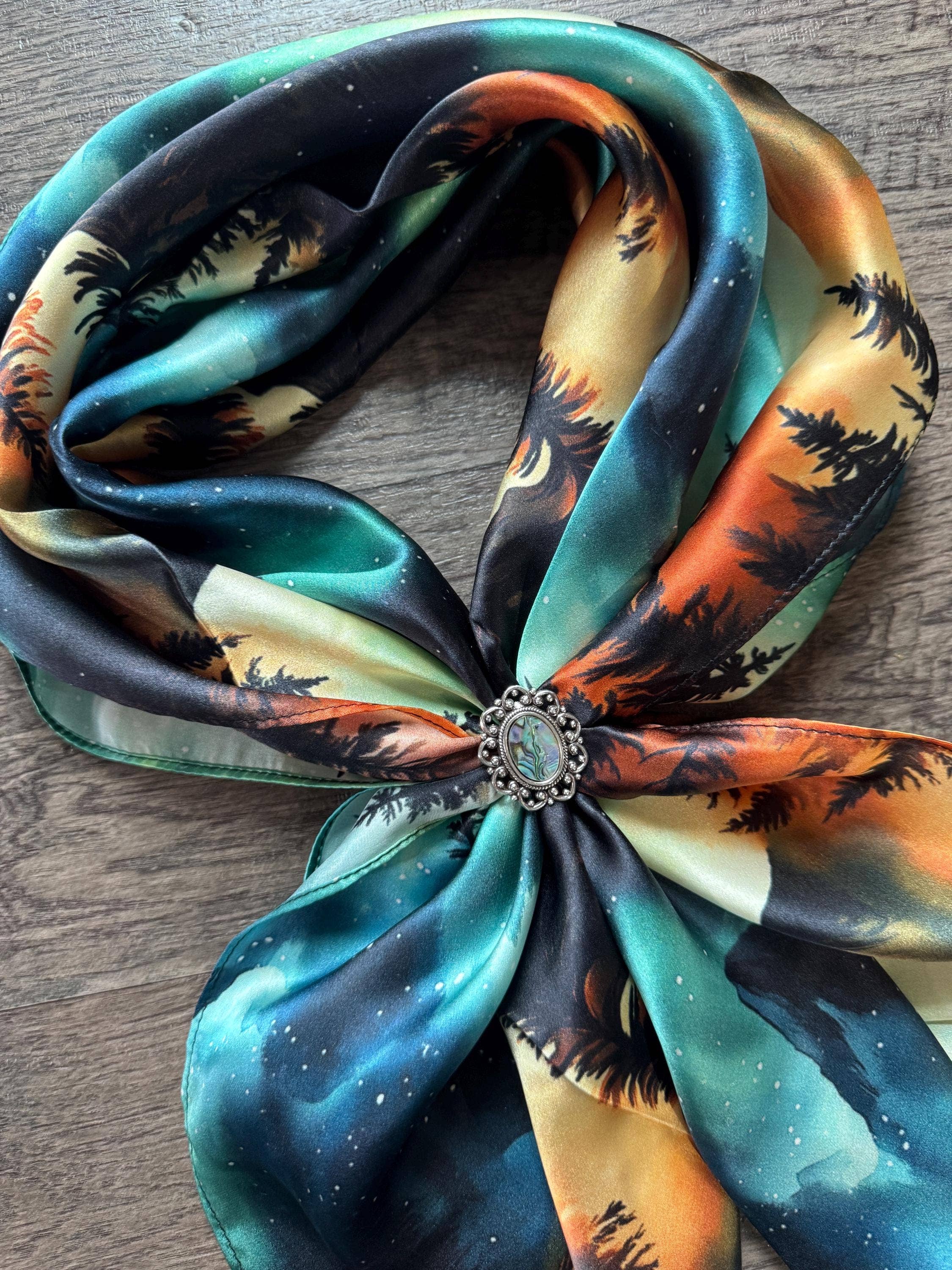 Double B Wild Rags - Wholesale Scarf - Women's - 100% Silk Wild Rag Aurora Borealis Northern Lights in the Mountains by Double B Wild Rags1