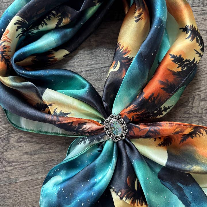 Double B Wild Rags - Wholesale Scarf - Women's - 100% Silk Wild Rag Aurora Borealis Northern Lights in the Mountains by Double B Wild Rags1