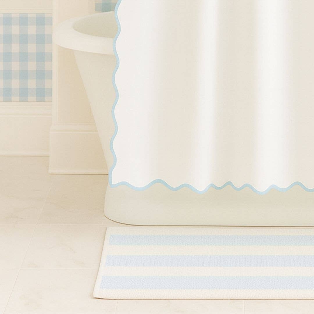 Laura Park Designs - Wholesale Shower Curtain - Scalloped Shower Curtain, Blue / White1