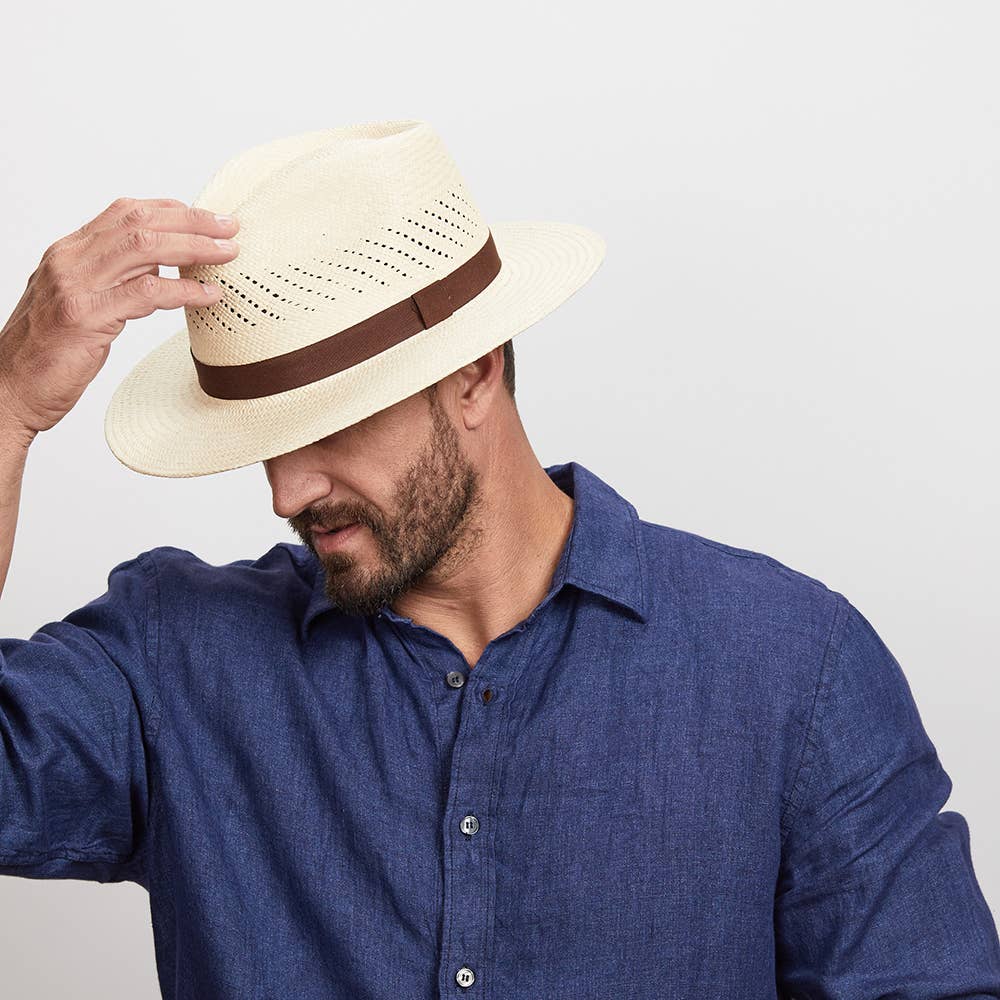 Natural Genuine Vented Panama Straw Fedora Hat - Style Tulum for wholesale on Faire5