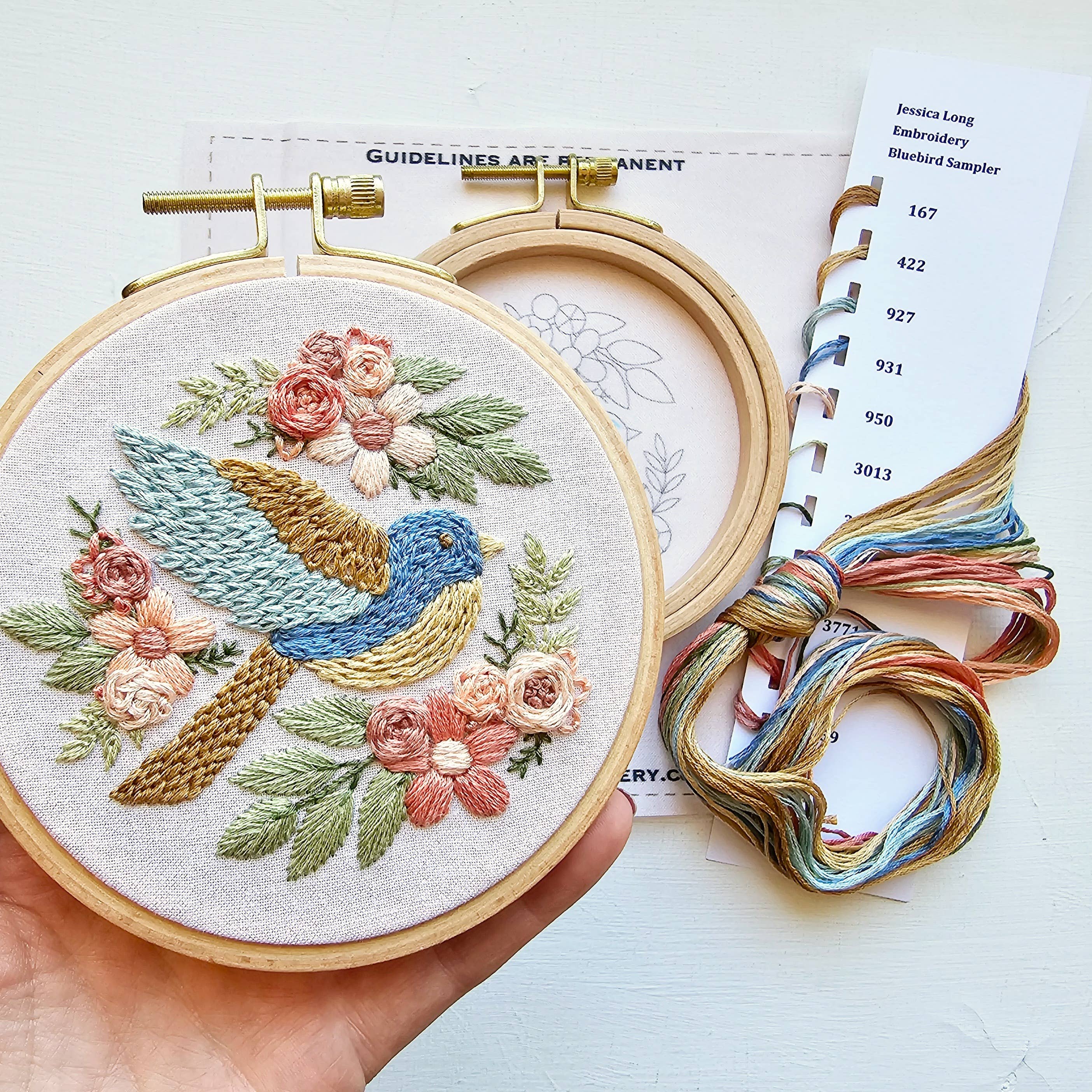 Jessica Long Embroidery - Wholesale Embroidery/Cross Stitch Supplies - Bluebird Sampler beginner hand embroidery kit1