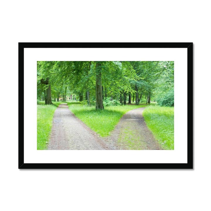 Tableau encadré et monté sur un sentier bifurqué dans une forêt pour la vente par Sorbey